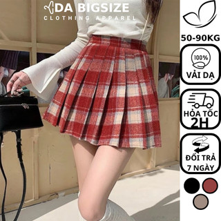 Dabigsize - Chân Váy Bigsize Nữ , Chân Váy Xếp Ly Tennis Caro Cạp Cao Chất Dạ Cao Cấp Dành Cho Người Mập 50-90kg