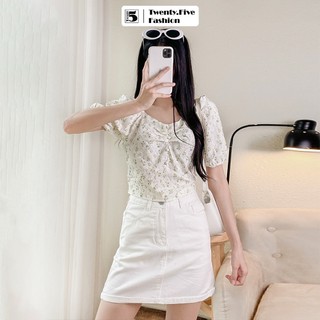 Áo kiểu nữ Twentyfive hoa nhí dáng ôm ngắn nhún ngực thắt nơ sau 5759