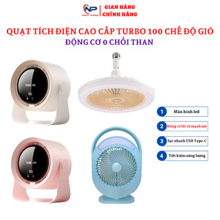 Quạt sạc tích điện,quạt để bàn cao cấp NP-YG-719 có dây USB,Đèn LED sáng mạnh yếu,3 chế độ gió-Dung Lượng Pin 4400mAh