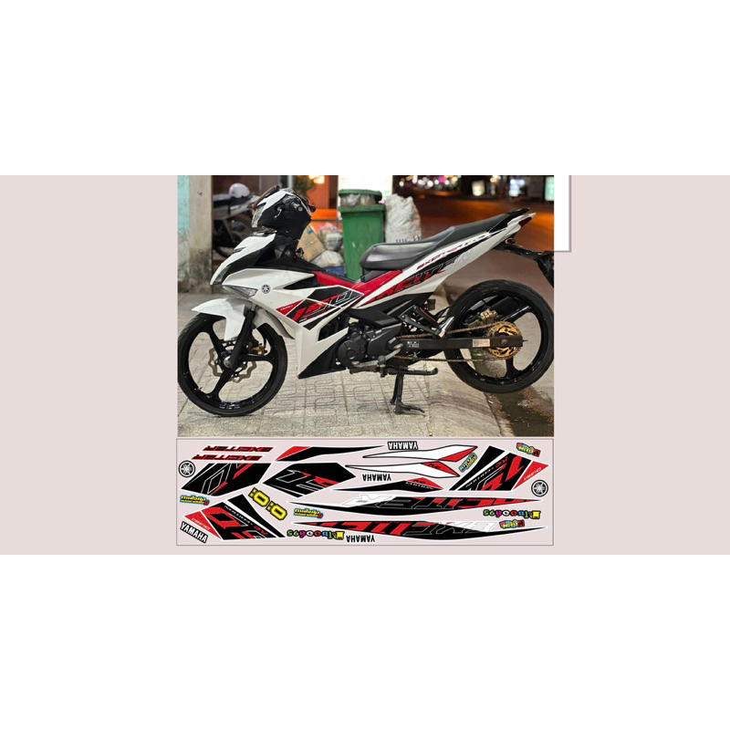 tem mẫu zin Exciter 150 trắng đỏ- Tem decal 3 lớp
