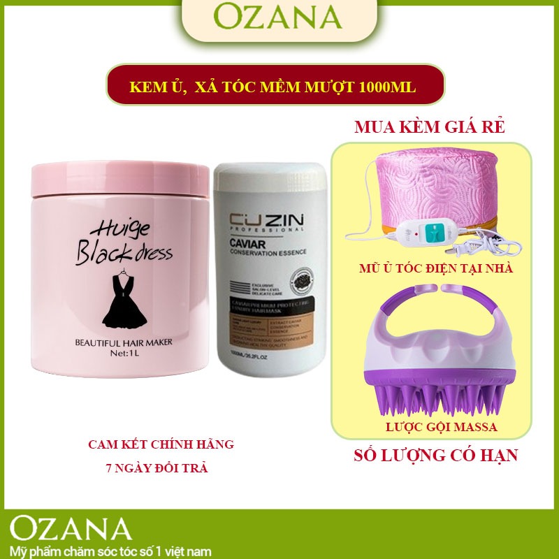 Kem ủ tóc collagen Huiger Blackdress dầu hấp tóc phục hồi hư tổn 1000ml