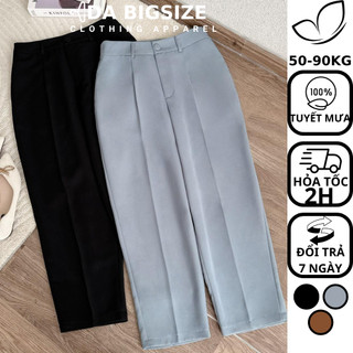 Dabigsize - Quần Bigsize Nữ Kiểu Ống Đứng Nút Bọc Đi Làm Công Sở Với Chất Tuyết Mưa Mềm Mịn Dành Cho Người Mập 50-90kg