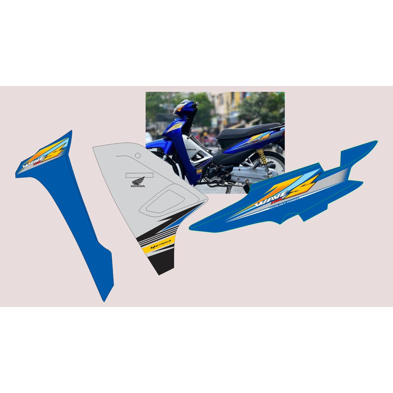 tem chế Wave A 110 mẫu wave S màu xanh- Tem decal 3 lớp