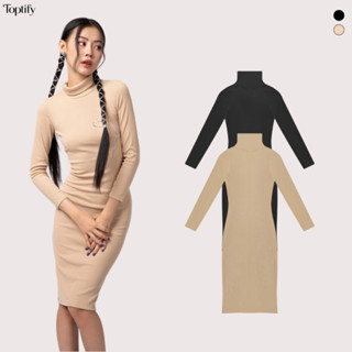  Đầm body tay dài TOPTIFY form dài kiểu cổ lọ dài tay basic Gora Dress DT17 