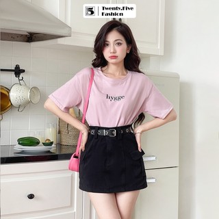 Áo thun nữ Twentyfive dáng rộng, ngắn tay cổ tròn họa tiết in chữ Hygge 5866