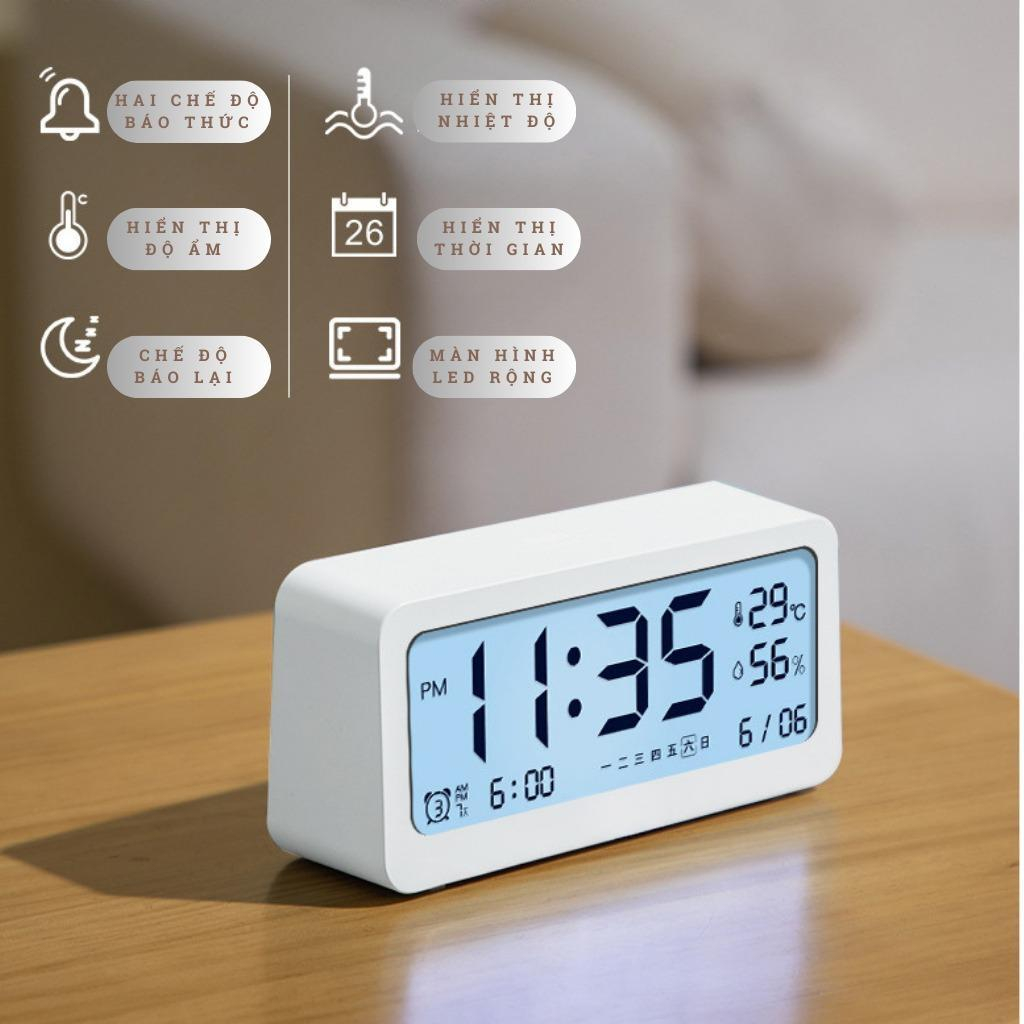 Đồng hồ led để bàn báo thức màn hình LCD cao cấp đo nhiệt độ và độ ẩm DHTT & PKDT