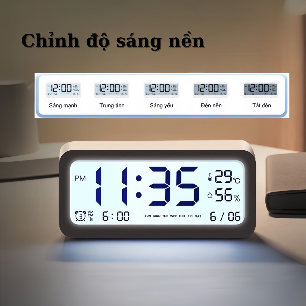 Đồng hồ led để bàn báo thức màn hình LCD cao cấp đo nhiệt độ và độ ẩm DHTT & PKDT