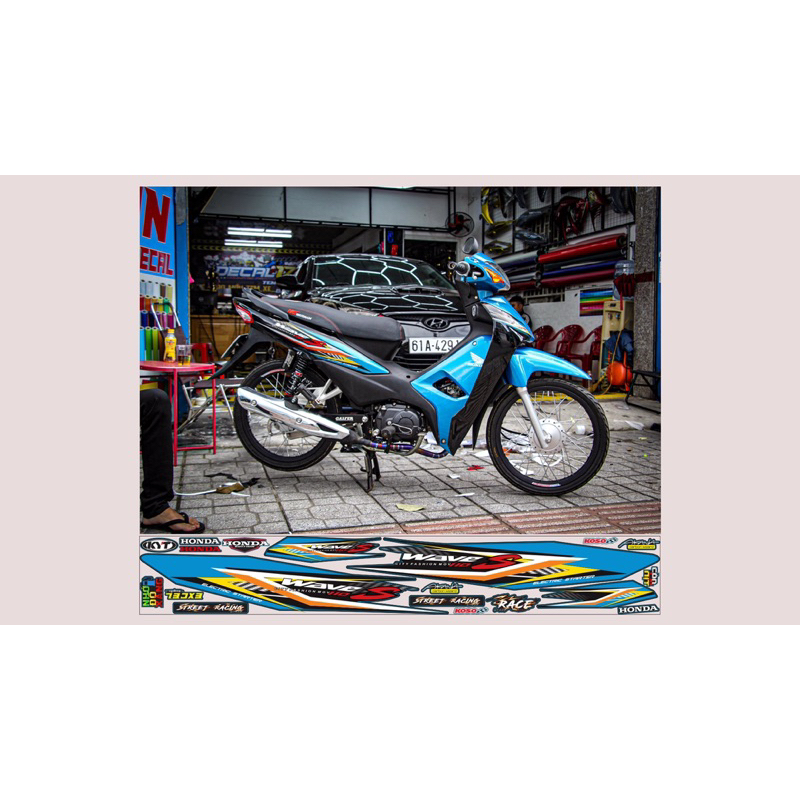 tem chế Wave s 110 xanh đen- Tem decal 3 lớp