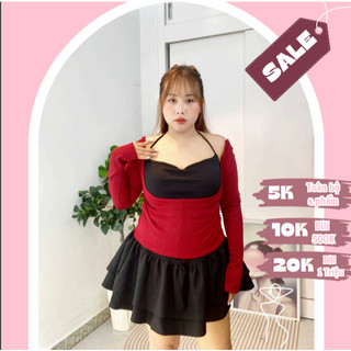 SAC04 Set Áo Croptop Khoét Hở Ngực Cổ U Tay Dài Kèm Áo Bra Cổ Yếm Bên Trong Ôm Body Nữ Sexy Đi Biển Đi dạo LiVi Bigsize