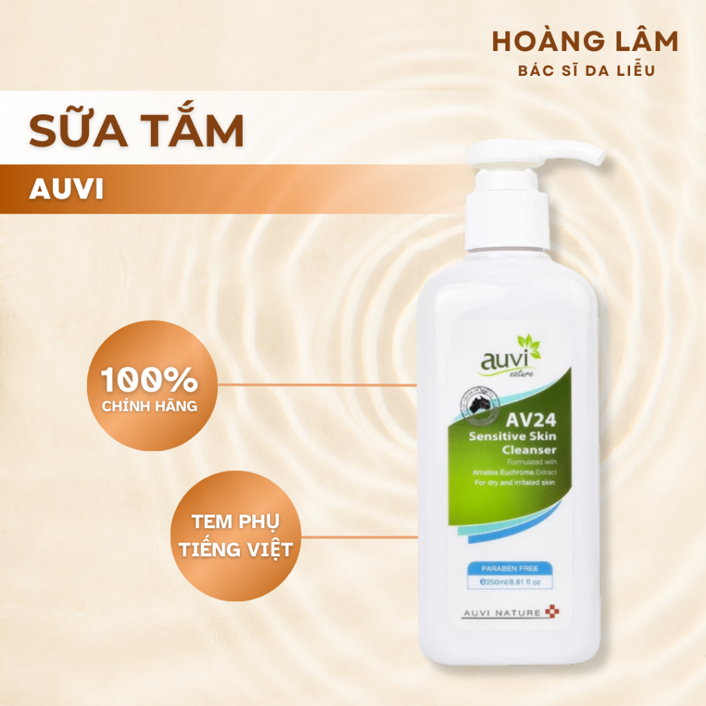 Sữa tắm làm sạch, dưỡng ẩm cho da khô phục hồi da AUVI NATURE AV24 SENSITIVE SKIN CLEANSER 250ml - D