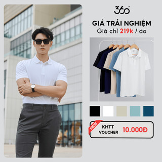 Áo polo trắng nam ngắn tay trơn 360Boutique phông nam có cổ đen be chất liệu thoáng mát - POTOL516