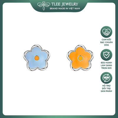 Khuyên tai bạc nữ TLEE hoa nhí sơn màu tươi mới TLEE JEWELRY B0455