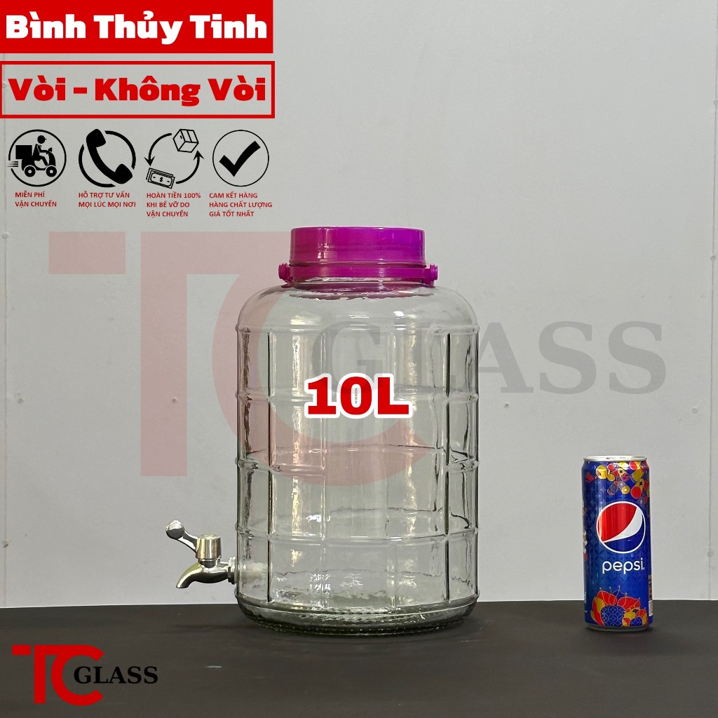 [Giá Rẻ] Bình Thủy Tinh Ngâm Rượu Có Vòi 10L ( Vòi Mạ Bạc Cao Cấp )