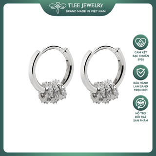 Khuyên tai bạc nữ TLEE tròn trơn mix ba vòng tròn nạm đá TLEE JEWELRY B0113