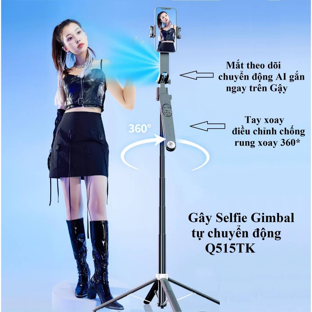 Gậy 4 chân Selfie Gimbal Tự Xoay Theo Chuyển Động Q515TK cao 1.8m Có Tay Quay Video Xoay 360 Độ Siêu