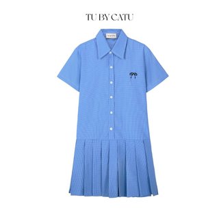 TUBYCATU | Đầm sơ mi caro xanh striped bow dress