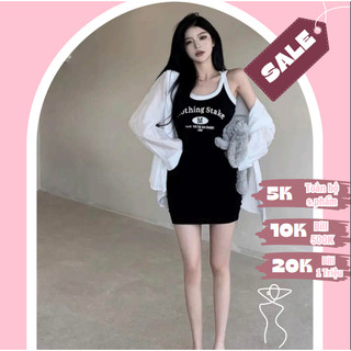 Set Đầm Váy Thun Ôm Body Ngắn 2 Dây Đan Chéo Sau Lưng Nothing Stake Kèm Áo Khoác Sơ Mi Trắng LiVi Bigsize 40kg-100kg