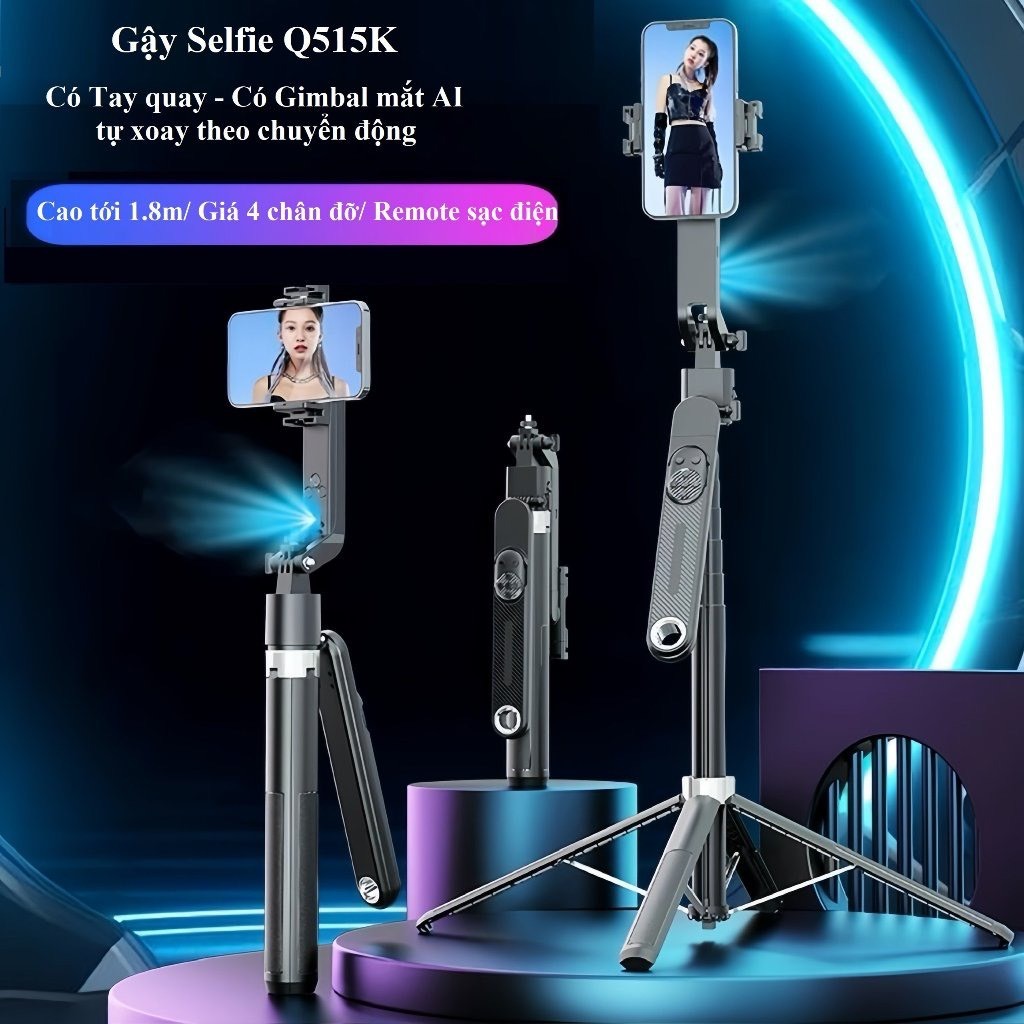 Gậy/ Giá đỡ 4 Chân Gimbal Tự Xoay Theo Chuyển Động Q515TK cao 1.8m Có Tay Quay Video Xoay 360 Độ  Si