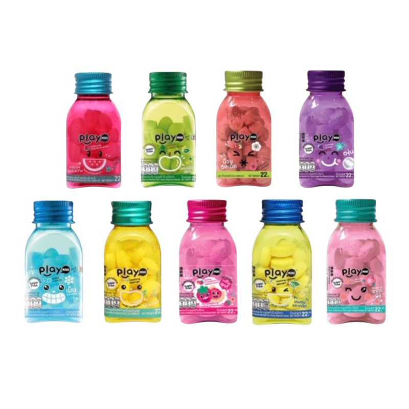 Kẹo the không đường Playmore vị dưa hấu, xí muội, táo, nho, chanh, dâu tây, xôi xoài, bạc hà, quả mọ