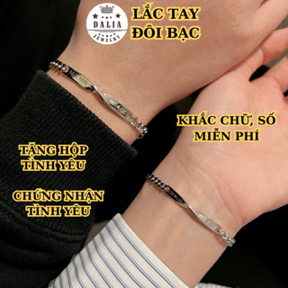 Lắc tay đôi bạc khắc tên, chữ, số theo yêu cầu vô cực DaLiA Jewelry Vòng tay đôi bạc nam nữ, dây nam 3.5 nữ 3ly xoắn 9F