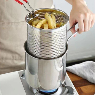 Bộ Nồi Kèm Rổ Chiên Lọc Dầu Inox Có Thể Dùng Bếp Từ 2 Trong 1 Tiện Lợi