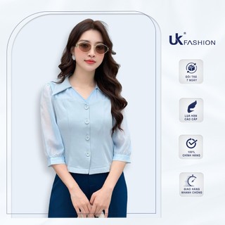 Áo Sơ Mi Là Cổ V Phối Tơ UK Fashion Chất Liệu Cao Cấp, Mềm Mại UKSM2309012