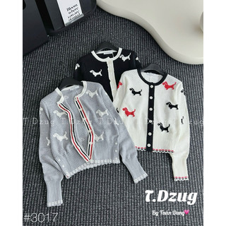 Áo len thom lưới tay dài họa tiết chó hàng qcl1