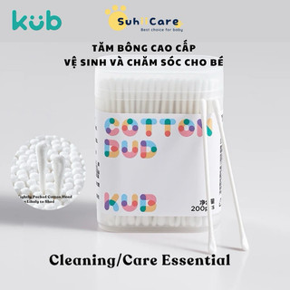 Tăm Bông Trẻ Em Kháng Khuẩn KUB hộp 200 que thân lõi giấy hai đầu vệ sinh tiện lợi