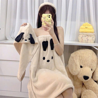 Set 3 khăn tắm gấu dâu LOSTO siêu mềm mịn thấm hút tốt kèm túi Zip - Bộ 3 món mũ ủ tóc , khăn tắm& băng đô