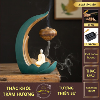 Tháp Khói Trầm Hương Tháp Hoa Sen Treo Quả Cầu Xông Trầm Khói Ngược Đèn LED - Ngọc Long Decor