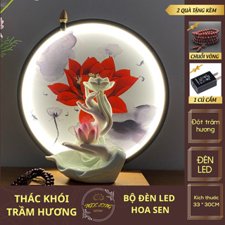 Bộ Thác Khói Trầm Hương Đèn Led Bình Phong Hoa Sen Cao Cấp Làm Quà Tặng Tân Gia, Quà Tặng Doanh Nghiệp