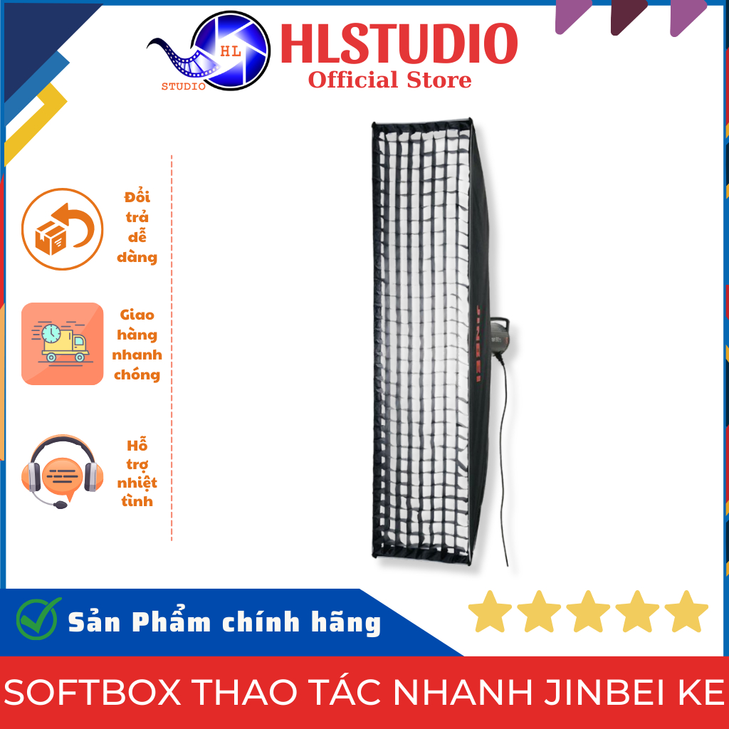 Softbox Thao Tác Nhanh Jinbei KE-25×100 Grid, KE-35×140 Grid, KE-40×180 Grid - Bowens, Chất Liệu Cao