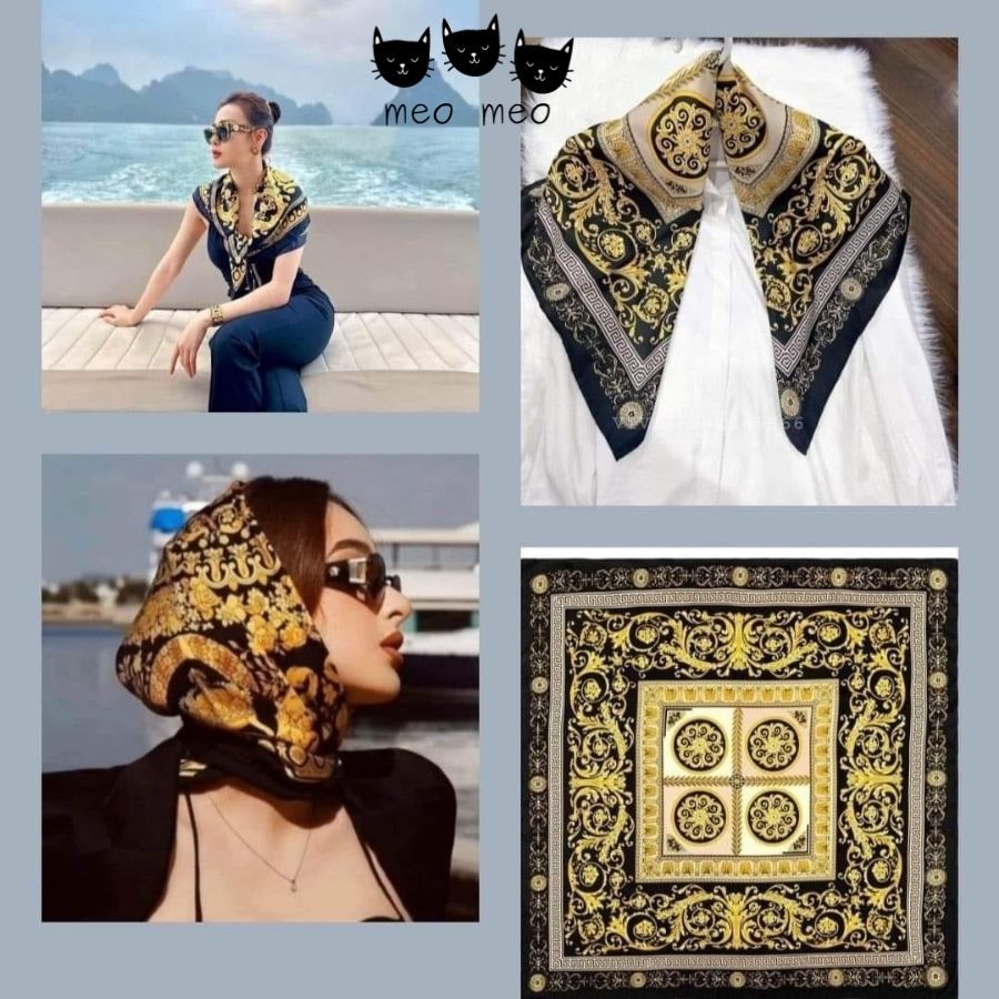 khăn tuban đội đầu đi biển bandana nữ vuông kích thước 90x90cm - MEO MEO