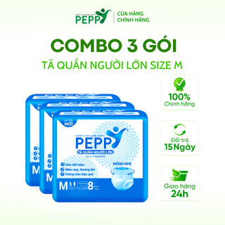 Combo 3 gói tã/bỉm quần người lớn, người già peppy siêu mềm, siêu thấm, kháng khuẩn size m