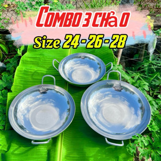 [Combo3(24-26-28)] CHẢO NHÔM BẦU Hai Quai Cao Cấp, Giá Tại Xưởng Bền-Đẹp-Chất Lượng TẶNG 3 MÓC TREO INOX