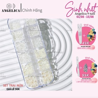 Set Ngọc Trai Nửa Nail Mix Size Chia Ô Nhân Tạo Cao Cấp Trang Trí Móng ANGELICA STN