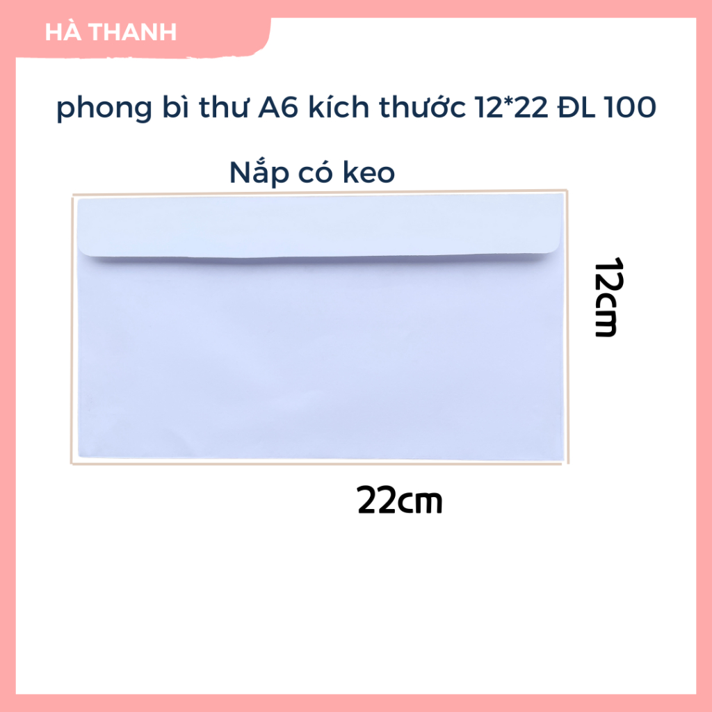 Phong bì thư, bì thư tiết kiệm HÀ THANH, phong bì A6 KT 12*22 định lượng 100 gsm, độ trắng 95,  phon