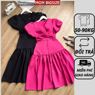 Váy bigsize nữ đầm dự tiệc đi chơi kiểu cổ tim nút bọc xoắn eo vải cotton mềm mịn MON big size 50 - 90kg