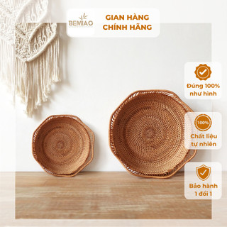 Đĩa mây viền sóng BEMIAO đa năng đựng hoa quả, giỏ mây decor, khay mây đựng bánh chụp hình trang trí