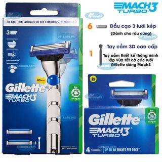 Bộ dao cạo râu 3 lưỡi Gillette Mach 3 Turbo 3D (1 tay cầm và 6 đầu cạo)