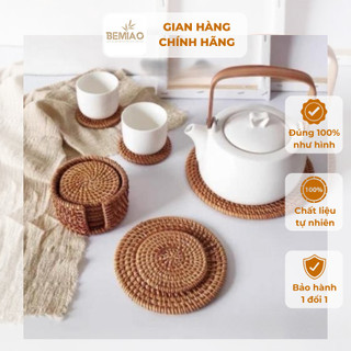 Lót ly mây tre đan trang trí Bemiao lót mây tre đan họa tiết phụ kiện lót bàn ăn lót cốc decor