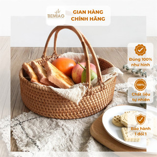 Giỏ mây tre đan picnic BEMIAO đựng đồ dã ngoại đựng đồ đa năng đồ decor trang trí nhà cửa