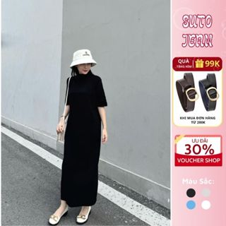 Váy nữ suông dáng dài cổ 3 phân tay lỡ form rộng Jeansuto, đầm nữ liền thân chất len gân mềm mại d221