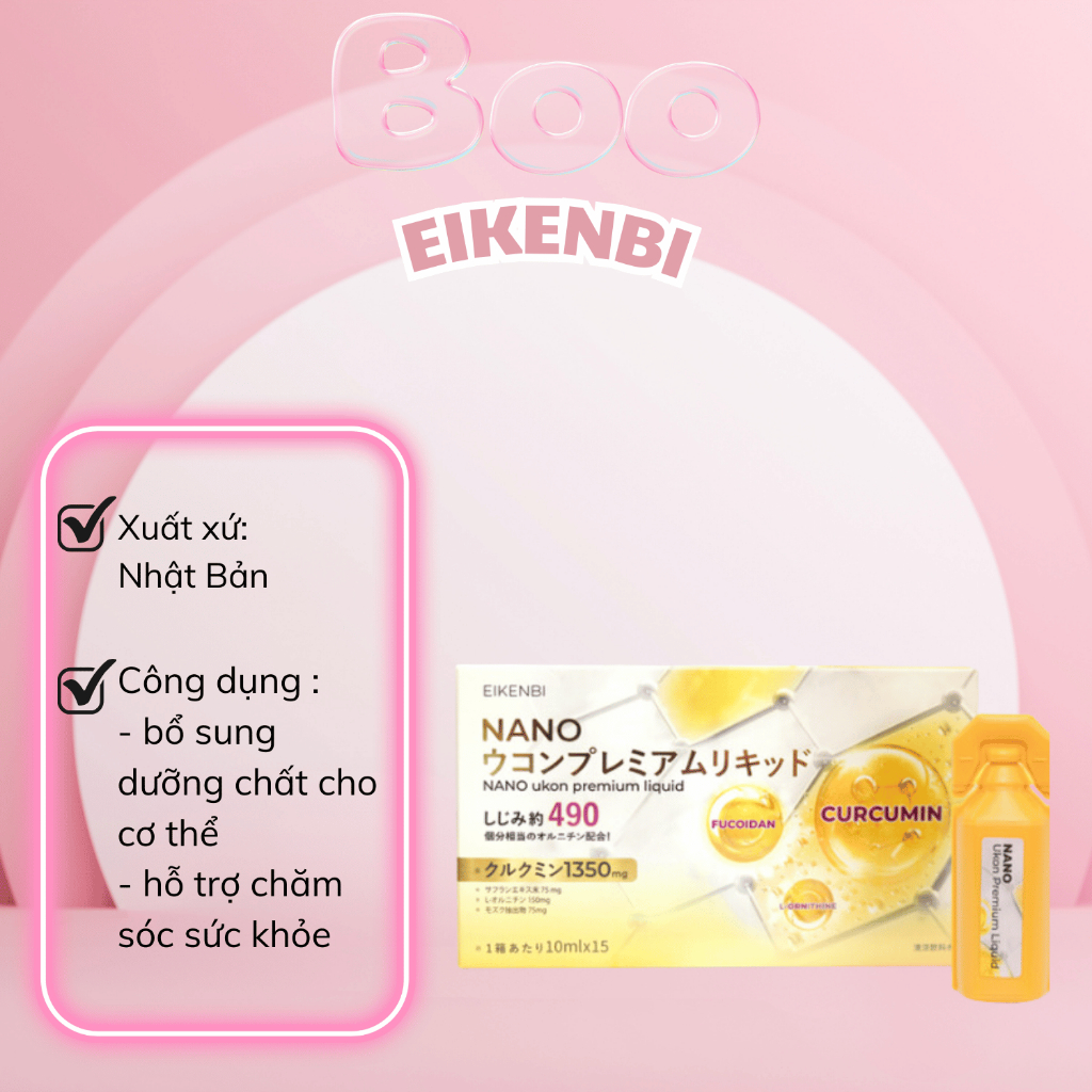 Nước Uống Tinh Chất Nghệ Eikenbi Nano Ukon Premium Liquid 15 Ống
