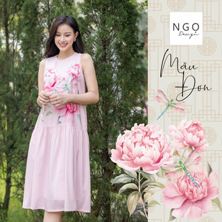 Ngọ Design – Đầm Mẫu Đơn Hồng – Đầm Suông Sát nách nhún hông