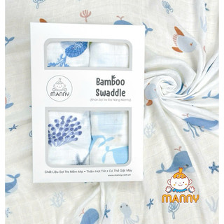 Hộp 2 khăn tắm sợi tre Manny 70% sợi tre 30% cotton đa năng - Khăn tắm Sợi tre mỏng mềm mịn cho bé.