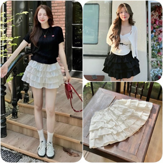 Chân Váy Đũi Sần 4 Tầng Gắn Nơ Có Quần Trong (LA42)