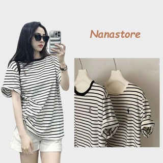 Áo Phông Nữ Ngắn Tay Kẻ Ngang Thêu Hình Ngựa, Hình Người Dáng Form Rộng Bigsize 310T