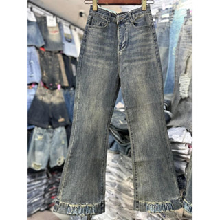 quần jean ống loe lưng cao cho nấm lùn 9 tấc, thêu , jean co giãn form lỡ dài 89-90cm