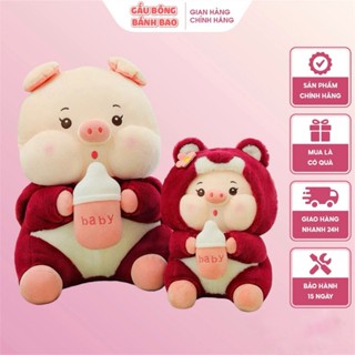 Gấu bông Lena đội mũ cosplay heo ôm bình sữa đáng yêu - Thú nhồi bông lợn siêu xinh mền mịn cao cấp